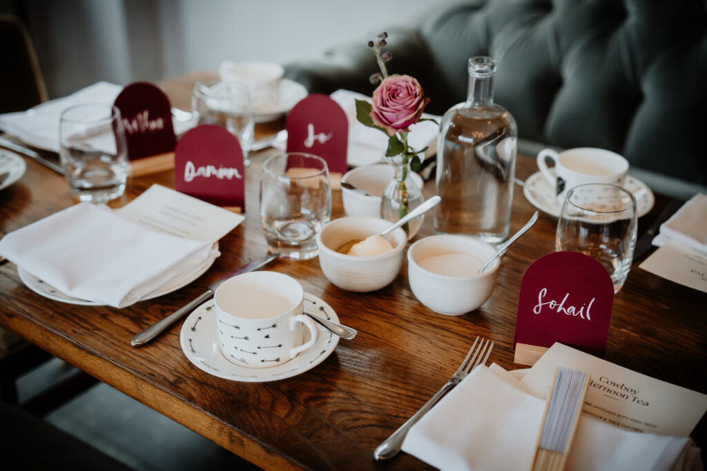 Luxury wedding photographer capturing close-up details of the wedding table at The Swan London.