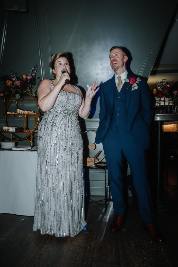 bride giving a speech during a wedding celebration at Swan London.  